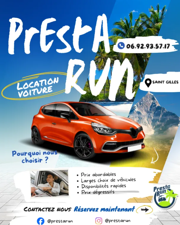 LOCATION VOITURE PAS CHERE ST GILLES LES BAINS , Saint-Gilles les Bains, PRESTARUN
